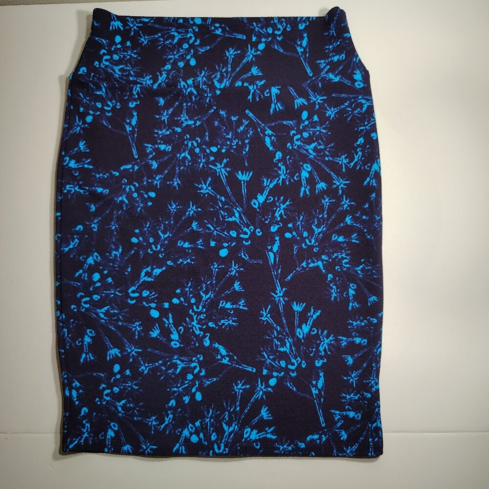 LulaRoe Pencil Skirt Royal Blue Abstract Floral Stretchy Size Medium Party